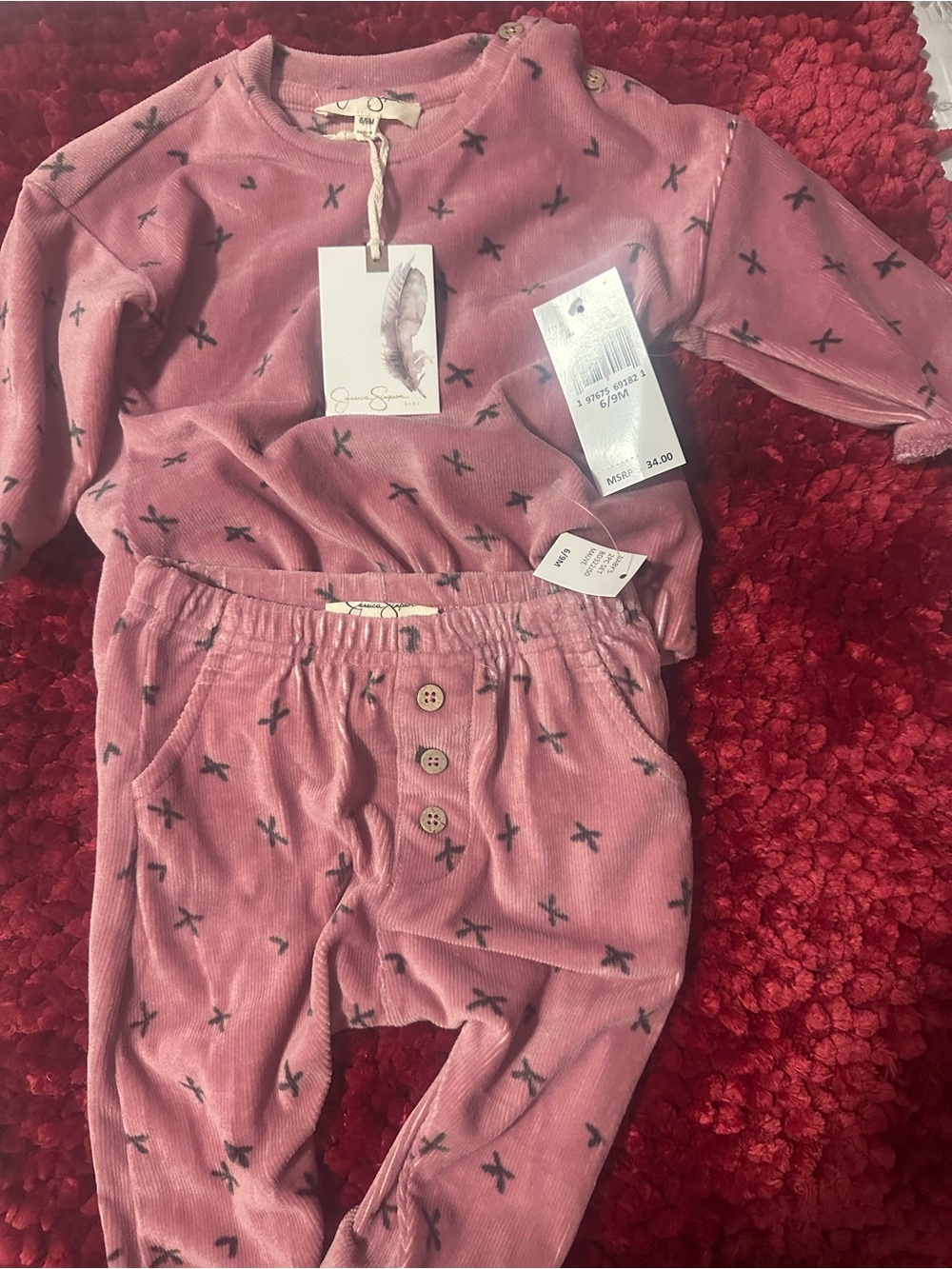 Jessica Simpson Dusty Pink Corduroy Jogger Set with Cross Print